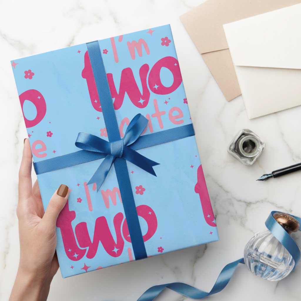 Two Birthday Girl Wrapping Paper Roll Pink 2nd Bday Im Two Cute TS10 Light Blue Print Your Wear