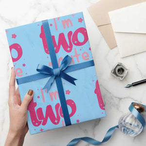 Two Birthday Girl Wrapping Paper Roll Pink 2nd Bday Im Two Cute TS10 Light Blue Print Your Wear