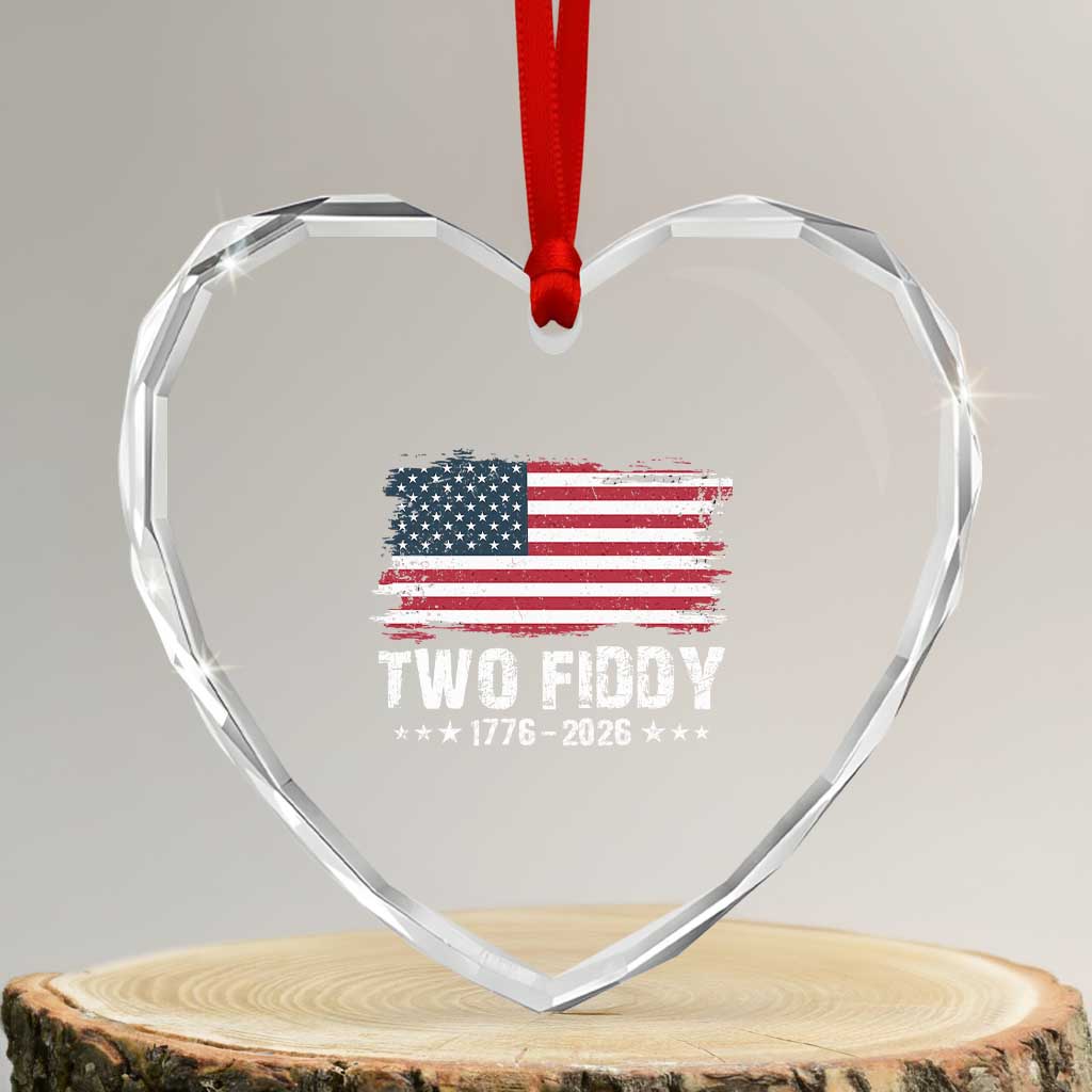 Two Fiddy USA 250th Anniversary Heart Crystal Glass Ornament Vintage American Flag Patriotic Humor