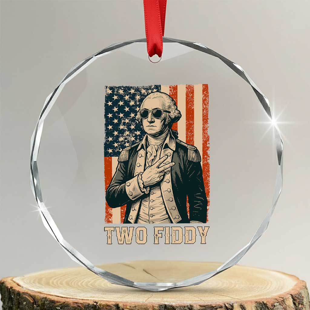 Two Fiddy Vintage George Washington Crystal Glass Ornament Funny Sunglasses Peace Sign Retro American Flag Semiquincentennial