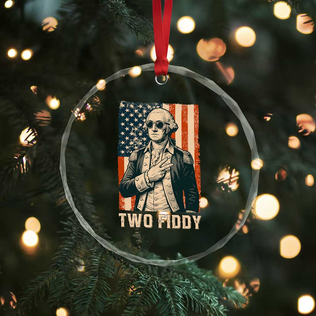 Two Fiddy Vintage George Washington Crystal Glass Ornament Funny Sunglasses Peace Sign Retro American Flag Semiquincentennial