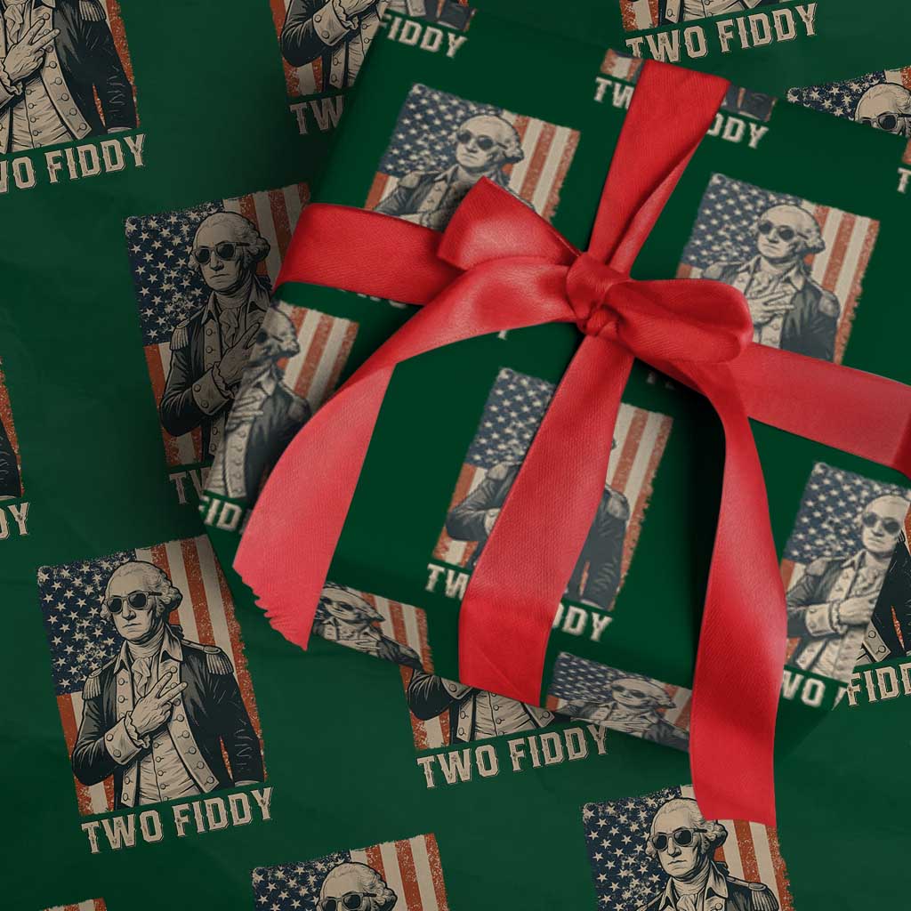 Two Fiddy Vintage George Washington Wrapping Paper Roll Funny Sunglasses Peace Sign Retro American Flag Semiquincentennial