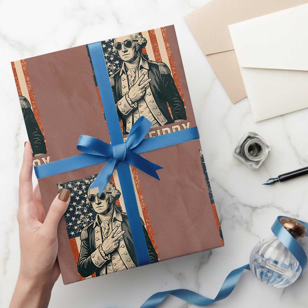 Two Fiddy Vintage George Washington Wrapping Paper Roll Funny Sunglasses Peace Sign Retro American Flag Semiquincentennial