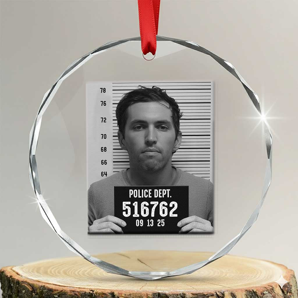 Tyler Robinson Mugshot Crystal Glass Ornament Justice For Charlie Kirk TS02 Transparent Glass 3'' Circle Print Your Wear