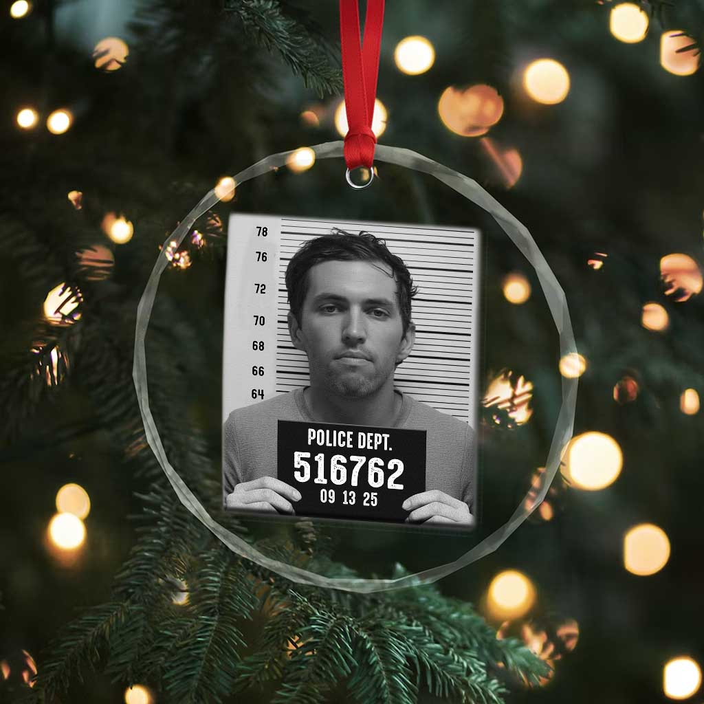 Tyler Robinson Mugshot Crystal Glass Ornament Justice For Charlie Kirk TS02 Print Your Wear