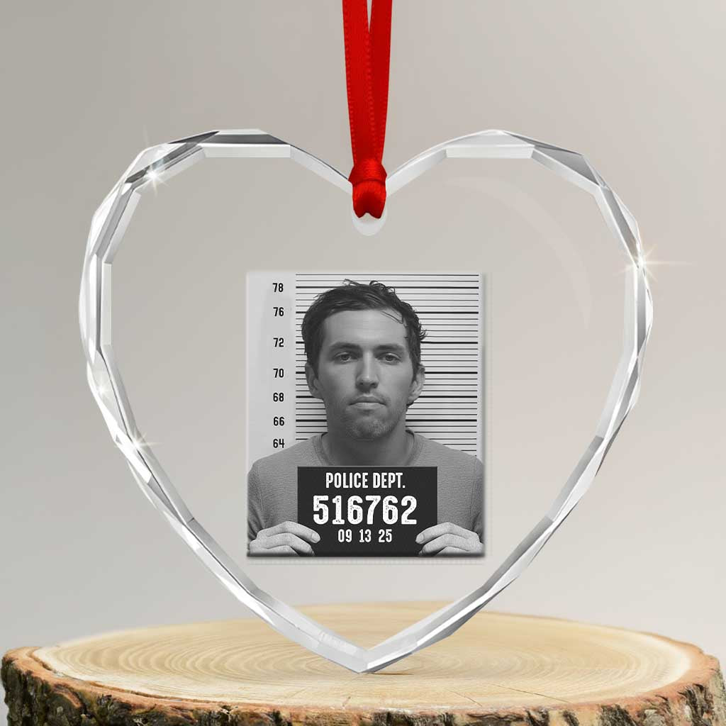 Tyler Robinson Mugshot Heart Crystal Glass Ornament Justice For Charlie Kirk TS02 Transparent Glass 3'' Heart Print Your Wear