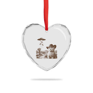 UFO Cowboy Cat Heart Crystal Glass Ornament Vintage Graphic Retro Western Rodeo TS10 Print Your Wear