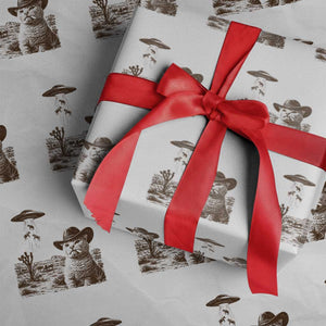 UFO Cowboy Cat Wrapping Paper Roll Vintage Graphic Retro Western Rodeo TS10 White Print Your Wear