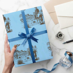 UFO Western Cowboy Wrapping Paper Roll Rodeo Wild West Retro Vintage Graphic TS02 Light Blue Print Your Wear