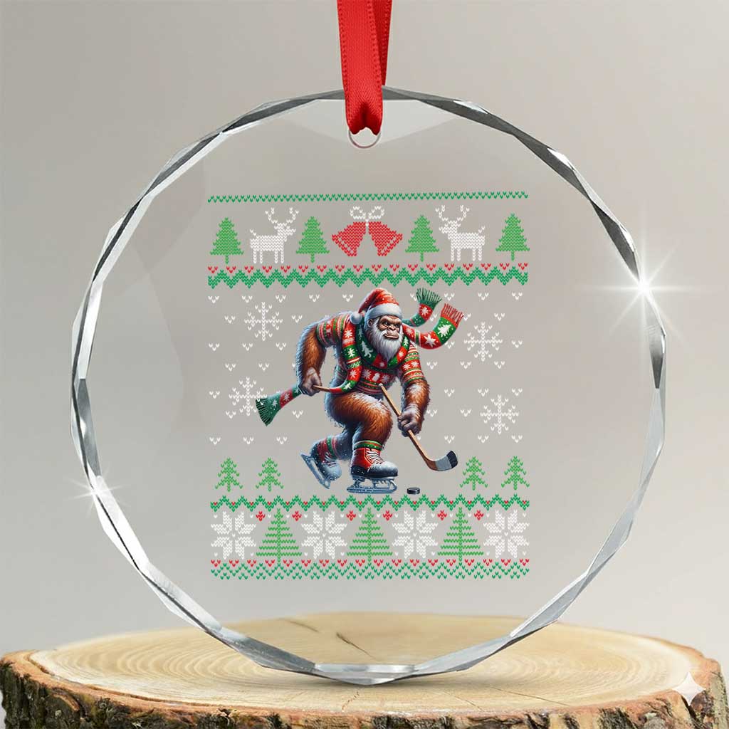 Ugly Christmas Bigfoot Playing Hockey Crystal Glass Ornament Funny Xmas Gift TS12 Transparent Glass 3'' Circle Print Your Wear
