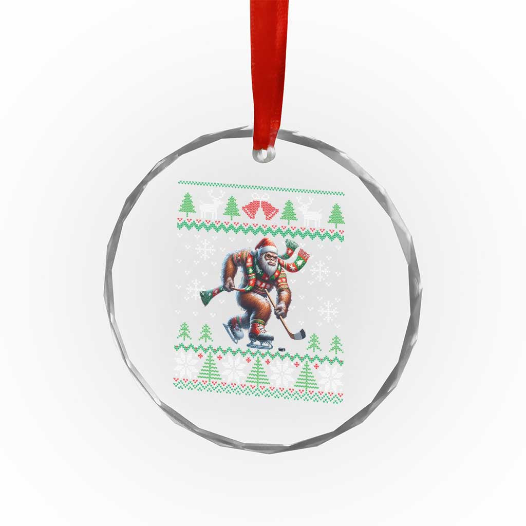Ugly Christmas Bigfoot Playing Hockey Crystal Glass Ornament Funny Xmas Gift TS12 Print Your Wear