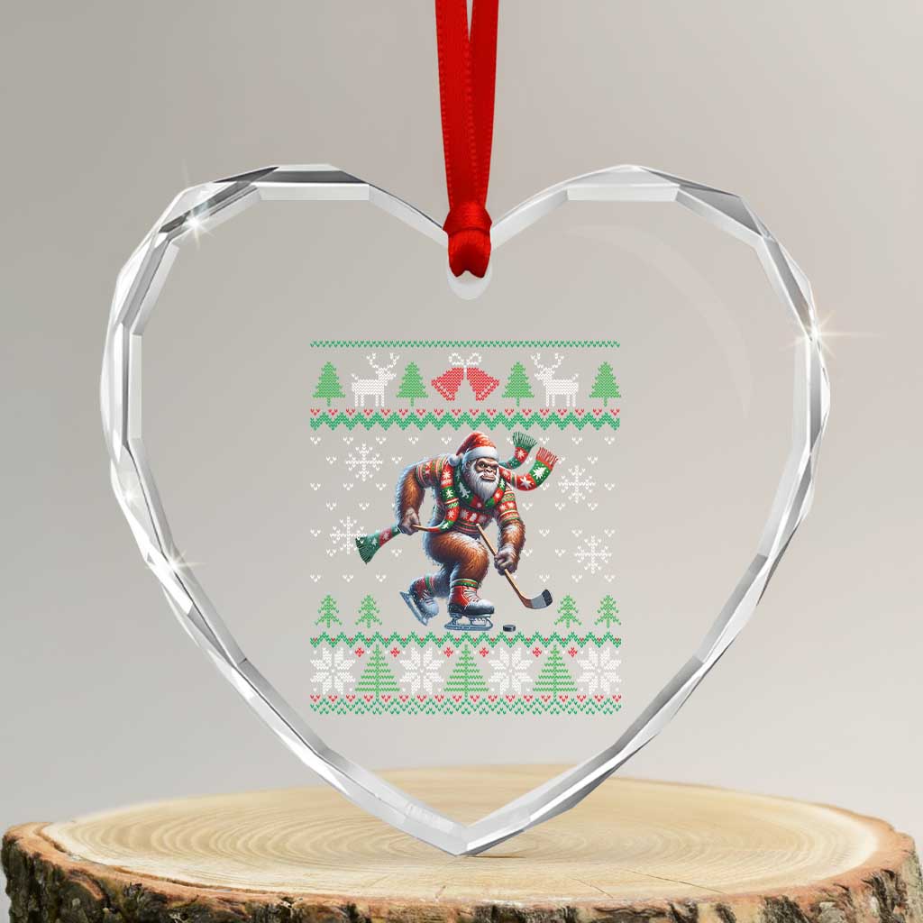 Ugly Christmas Bigfoot Playing Hockey Heart Crystal Glass Ornament Funny Xmas Gift TS12 Transparent Glass 3'' Heart Print Your Wear