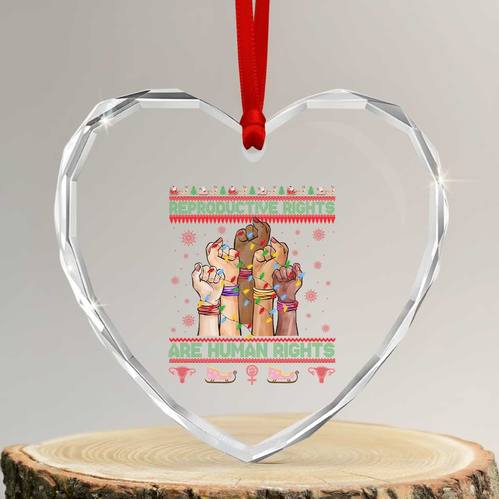Ugly Christmas Feminist Raccoon Gift Heart Crystal Glass Ornament Reproductive Rights Are Human Rights TS12 Transparent Glass 3'' Heart Print Your Wear