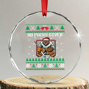 Ugly Christmas Sweater Beaver Ice Hockey Goalie Crystal Glass Ornament No Pucks Given TS12 Transparent Glass 3'' Circle Print Your Wear