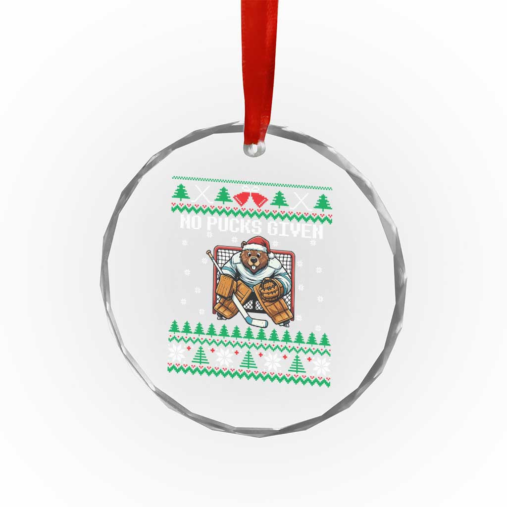 Ugly Christmas Sweater Beaver Ice Hockey Goalie Crystal Glass Ornament No Pucks Given TS12 Print Your Wear