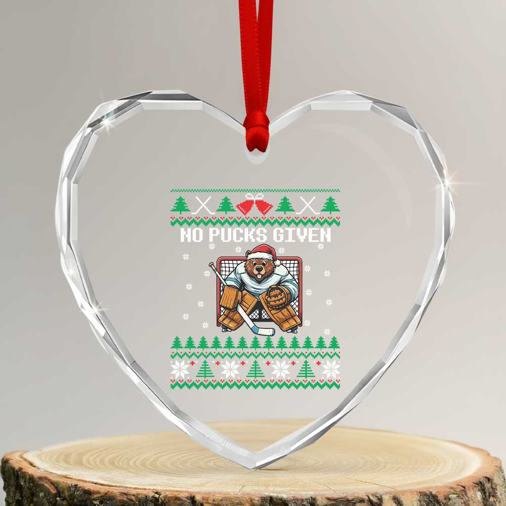Ugly Christmas Sweater Beaver Ice Hockey Goalie Heart Crystal Glass Ornament No Pucks Given TS12 Transparent Glass 3'' Heart Print Your Wear