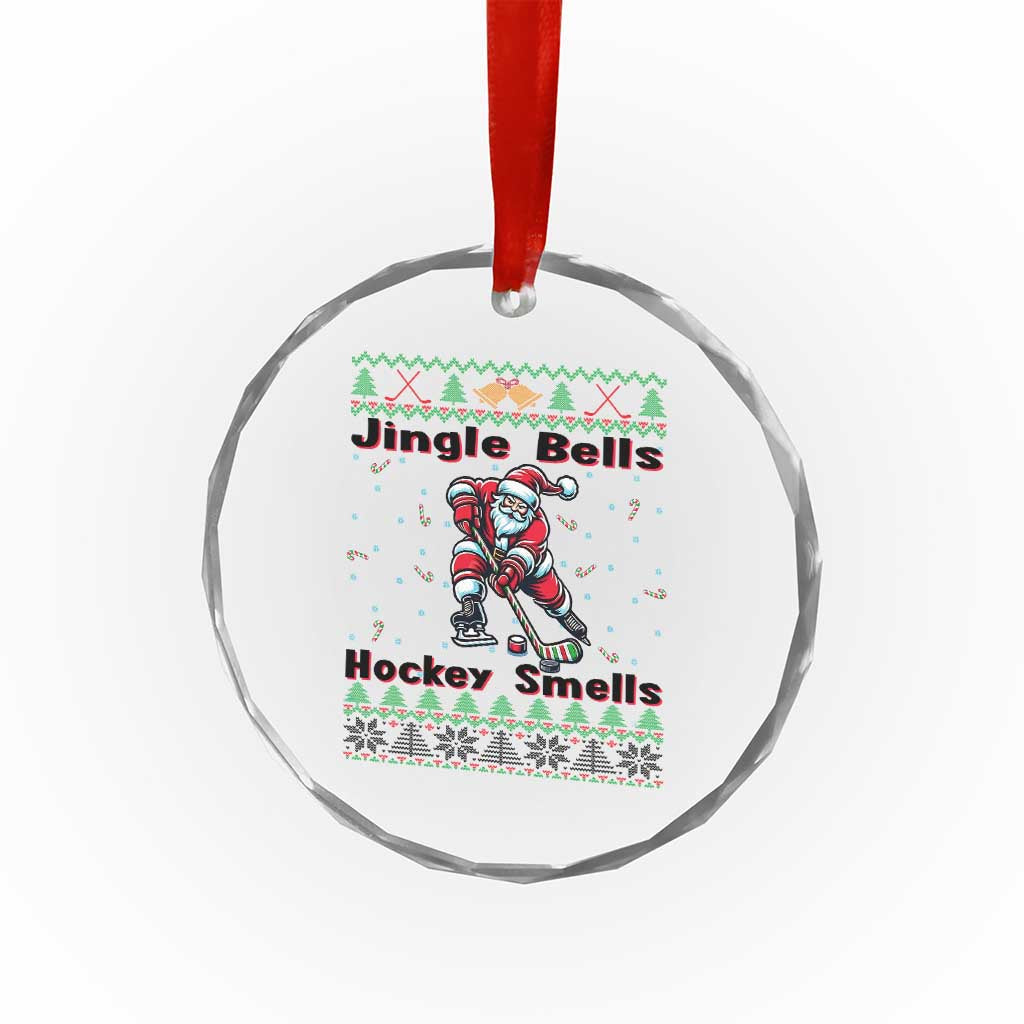 Ugly Christmas Sweater Santa Playing Hockey Crystal Glass Ornament Jingle Bells Hockey Smells TS12 Print Your Wear
