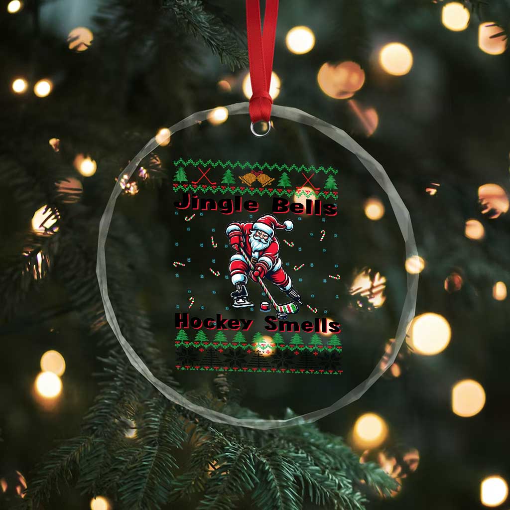 Ugly Christmas Sweater Santa Playing Hockey Crystal Glass Ornament Jingle Bells Hockey Smells TS12 Print Your Wear