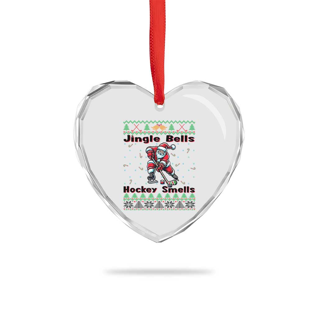 Ugly Christmas Sweater Santa Playing Hockey Heart Crystal Glass Ornament Jingle Bells Hockey Smells TS12 Print Your Wear