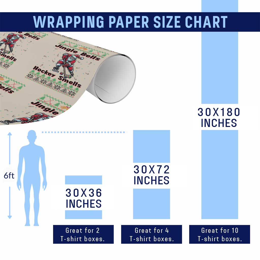 Ugly Christmas Sweater Santa Playing Hockey Wrapping Paper Roll Jingle Bells Hockey Smells TS12 Print Your Wear
