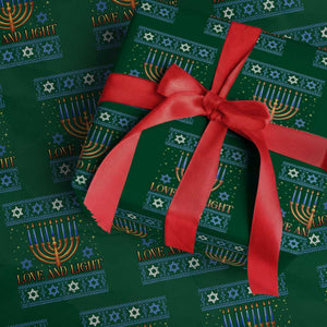 Ugly Hanukkah Wrapping Paper Roll Love and Light Jew Menorah Jewish Chanukah TS10 Green Print Your Wear