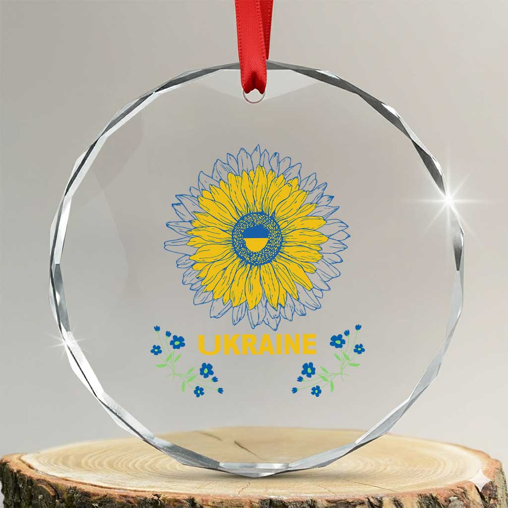 Ukraine Sunflower Crystal Glass Ornament Ukrainian Flag TS02 Transparent Glass 3'' Circle Print Your Wear