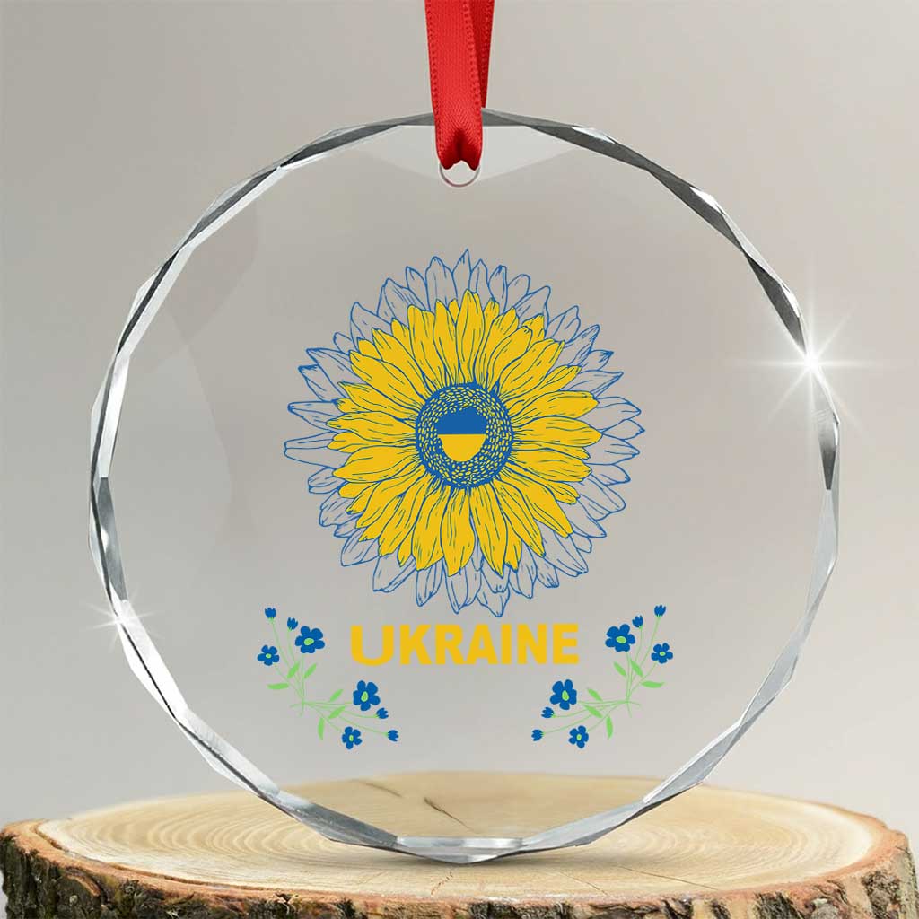 Ukraine Sunflower Crystal Glass Ornament Ukrainian Flag TS02 Transparent Glass 3'' Circle Print Your Wear