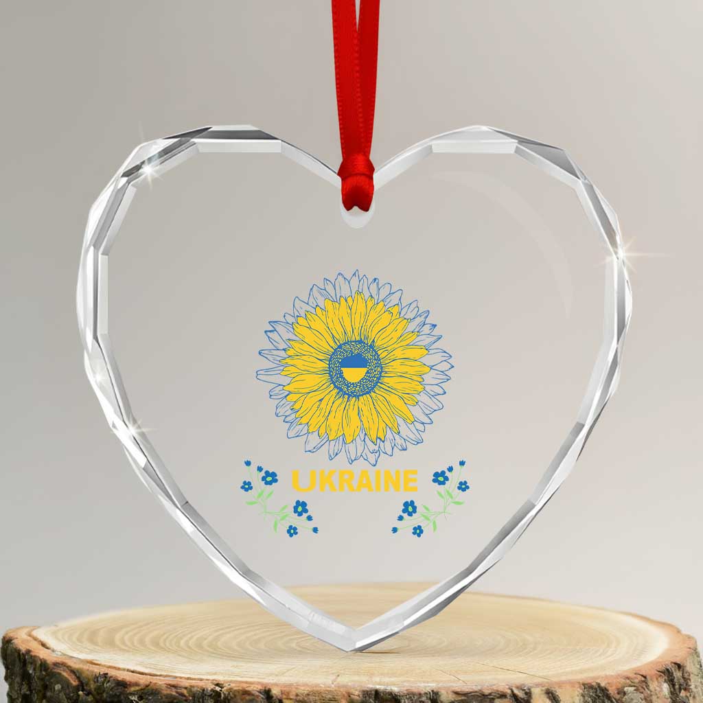 Ukraine Sunflower Heart Crystal Glass Ornament Ukrainian Flag TS02 Transparent Glass 3'' Heart Print Your Wear