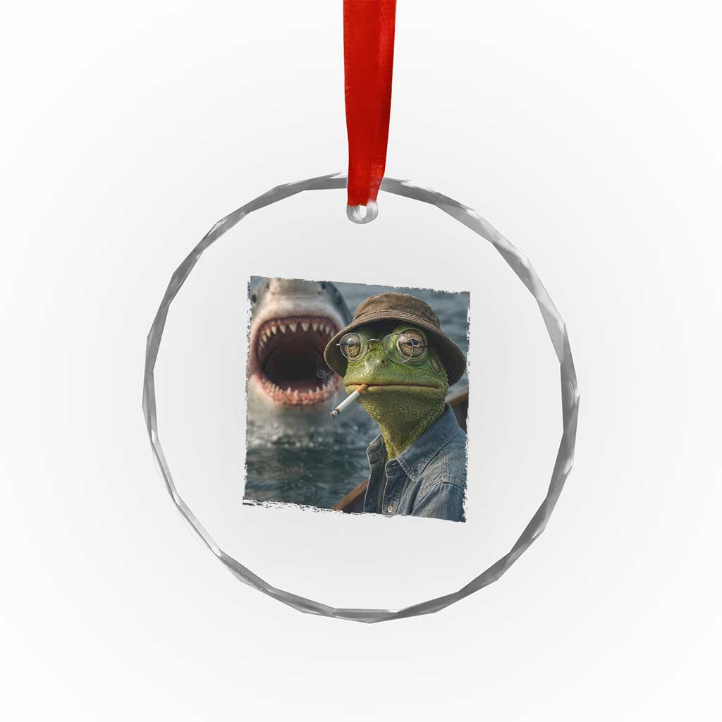 Unbothered Frog Smoking Cigarette Meme Crystal Glass Ornament Cinematic Shark Attack Calmness Graphic Dark Humor