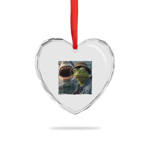 Unbothered Frog Smoking Cigarette Meme Heart Crystal Glass Ornament Cinematic Shark Attack Calmness Graphic Dark Humor