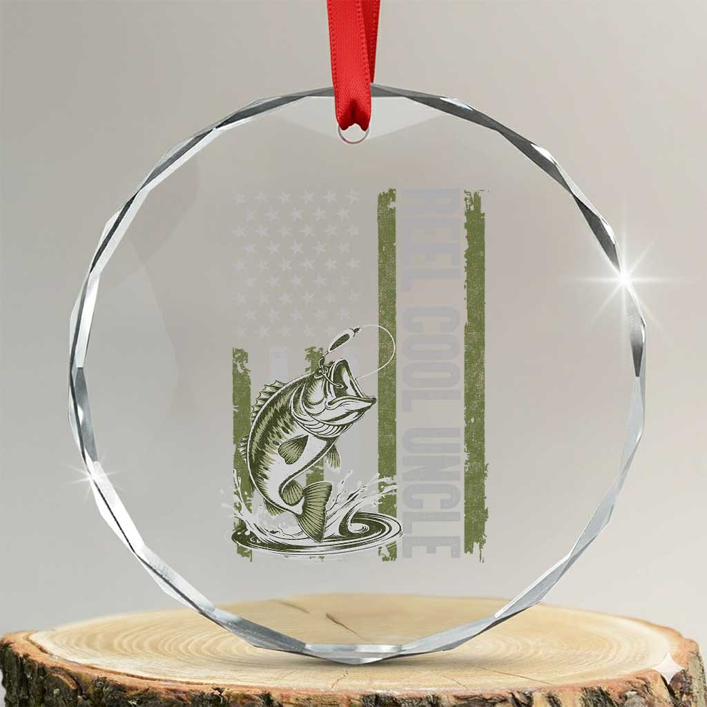 Uncle Fishing Crystal Glass Ornament Reel Cool Uncle Fisherman US Flag TS10 Transparent Glass 3'' Circle Print Your Wear
