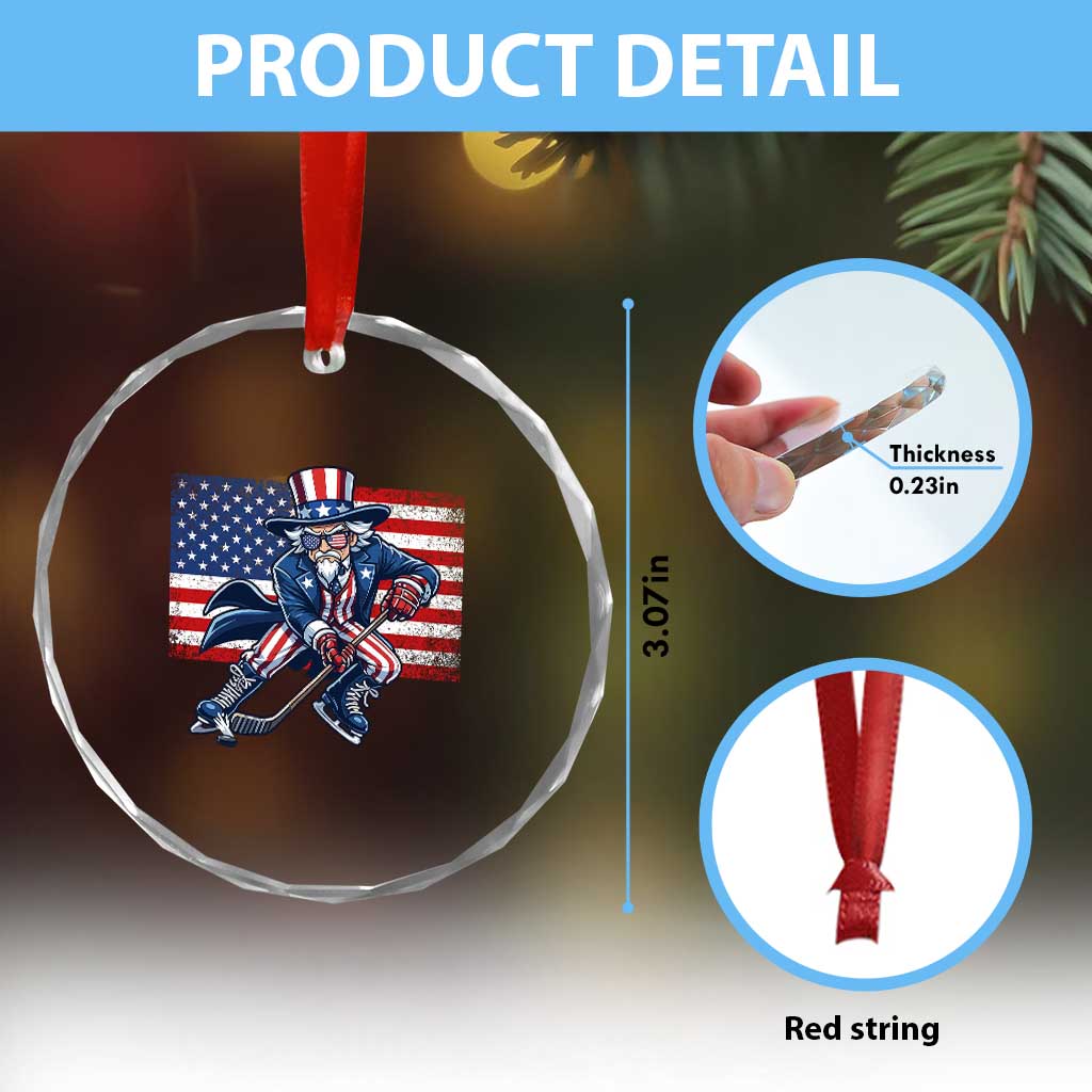 Uncle Sam Hockey Player 4th of July American Flag Crystal Glass Ornament TS14 Print Your Wear
