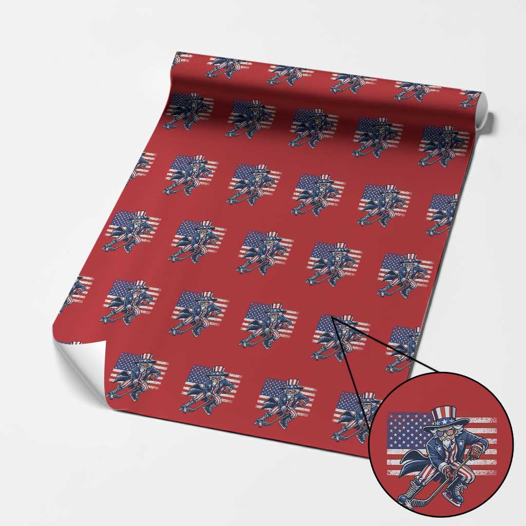 Uncle Sam Hockey Player 4th of July American Flag Wrapping Paper Roll TS14 Red Print Your Wear