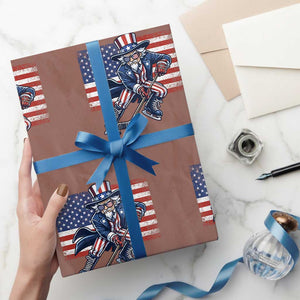 Uncle Sam Hockey Player 4th of July American Flag Wrapping Paper Roll TS14 Mocha Print Your Wear
