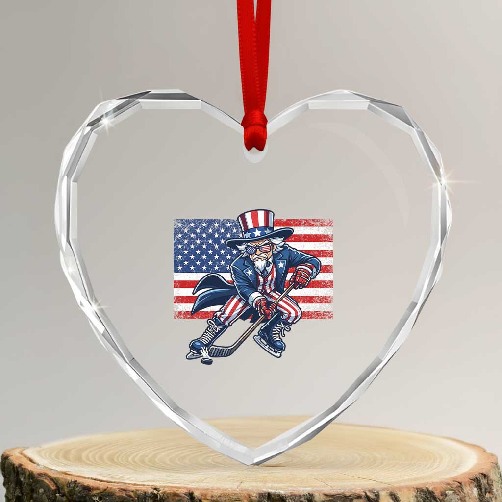 Uncle Sam Hockey Player 4th of July American Flag Heart Crystal Glass Ornament TS14 Transparent Glass 3'' Heart Print Your Wear