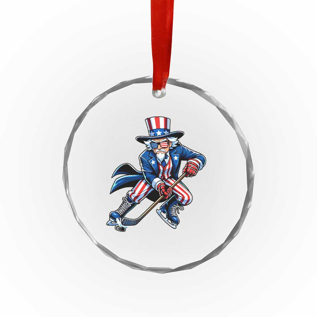 Uncle Sam Playing Hockey Patriotic Graphic Crystal Glass Ornament Funny USA Ice Hockey American Pride TS02 Print Your Wear