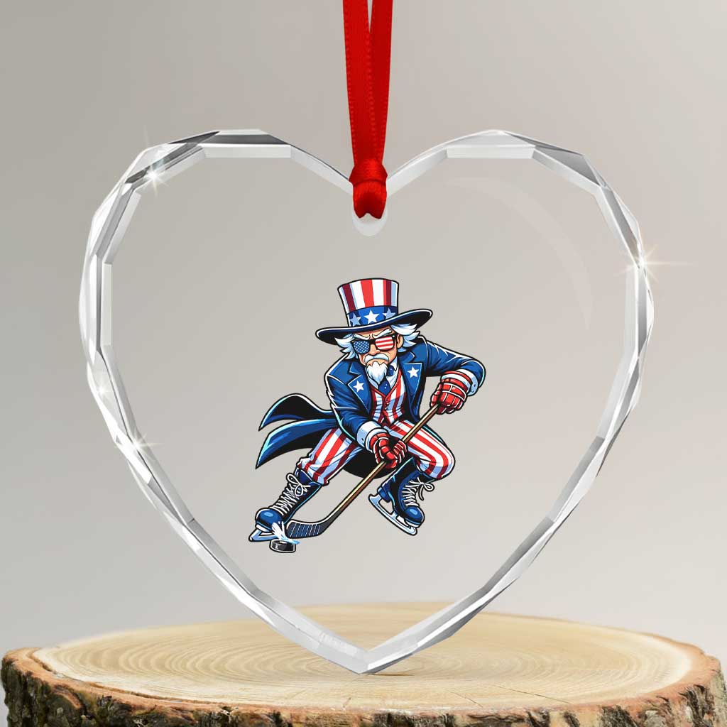 Uncle Sam Playing Hockey Patriotic Graphic Heart Crystal Glass Ornament Funny USA Ice Hockey American Pride TS02 Transparent Glass 3'' Heart Print Your Wear