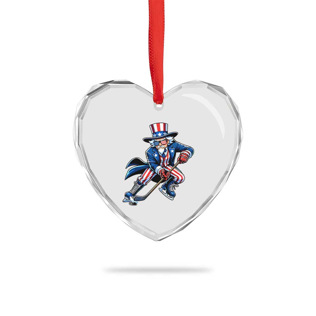 Uncle Sam Playing Hockey Patriotic Graphic Heart Crystal Glass Ornament Funny USA Ice Hockey American Pride TS02 Print Your Wear