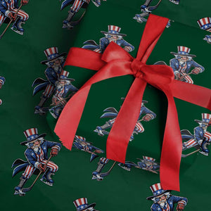 Uncle Sam Playing Hockey Patriotic Graphic Wrapping Paper Roll Funny USA Ice Hockey American Pride TS02 Green Print Your Wear