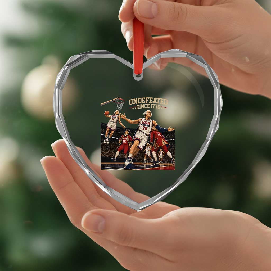 Undefeated Since 1776 George Washington Basketball Heart Crystal Glass Ornament Funny USA Dream Team Founding Fathers Slam Dunk Patriotic Sports