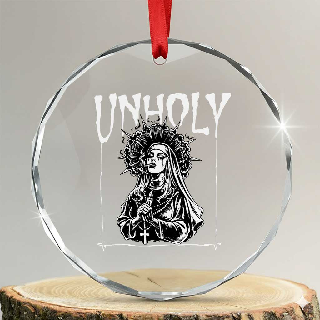 Unholy Nun Crystal Glass Ornament Funny Horror Unholy Nun Satan Baphomet Gothic TS14 Transparent Glass 3'' Circle Print Your Wear