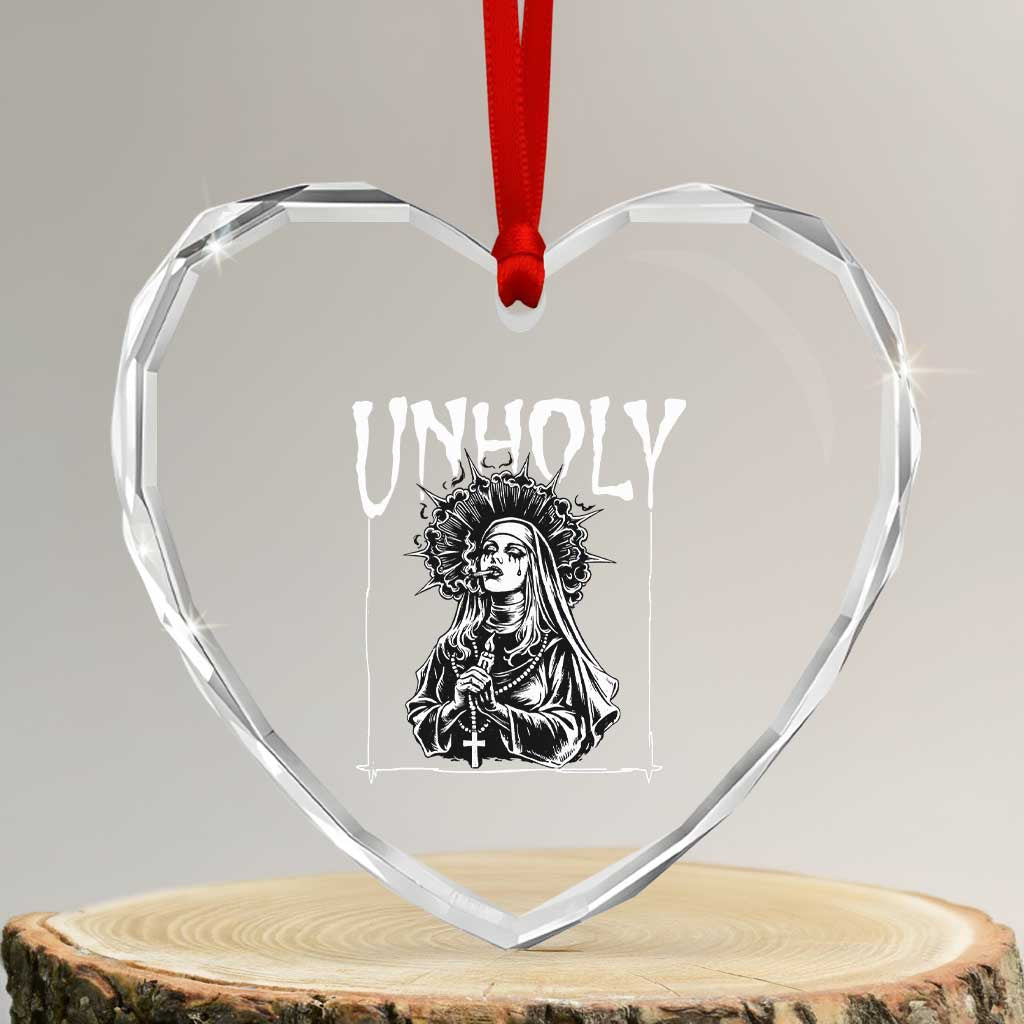 Unholy Nun Heart Crystal Glass Ornament Funny Horror Unholy Nun Satan Baphomet Gothic TS14 Transparent Glass 3'' Heart Print Your Wear