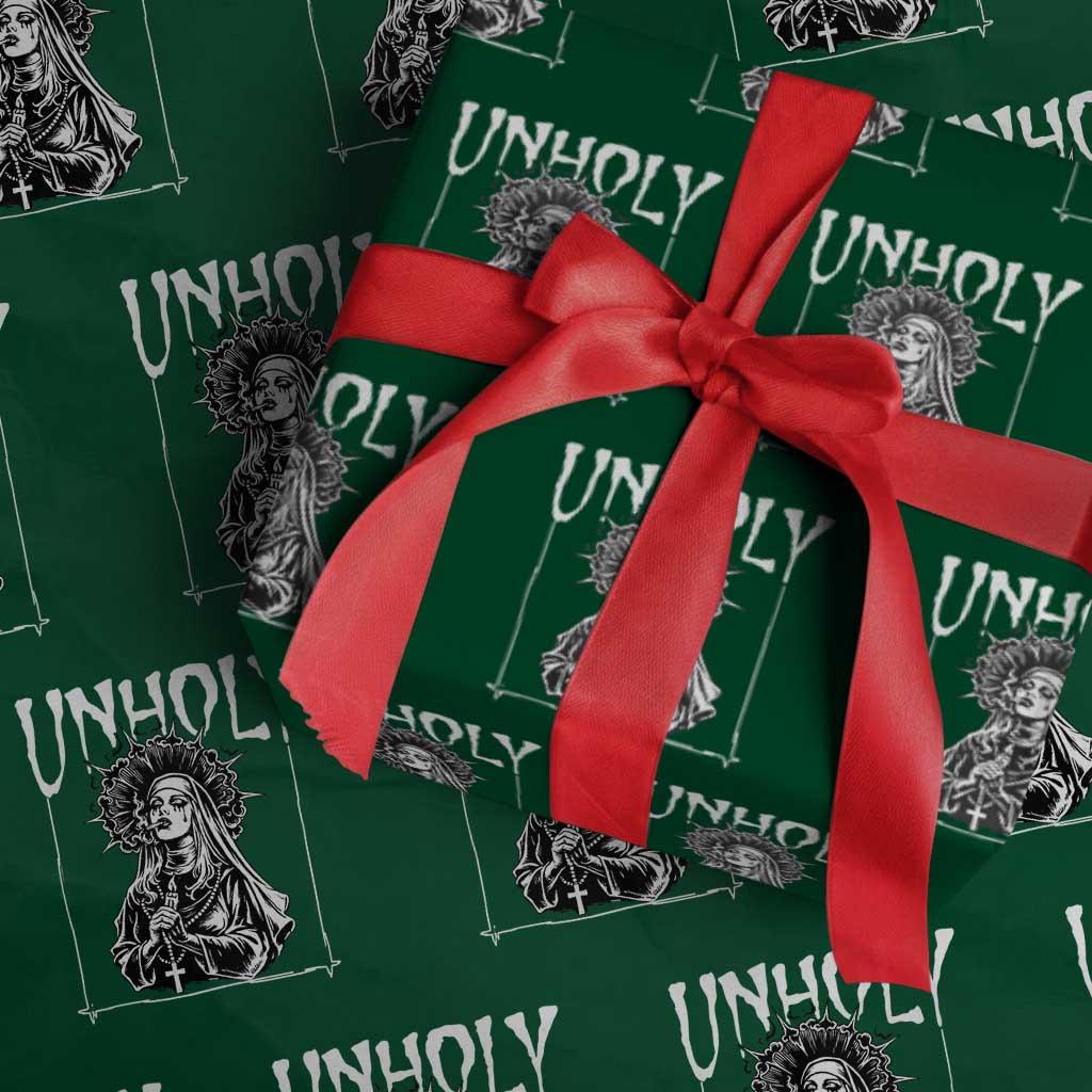 Unholy Nun Wrapping Paper Roll Funny Horror Unholy Nun Satan Baphomet Gothic TS14 Green Print Your Wear