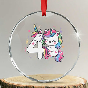 Unicorn 4th Birthday Crystal Glass Ornament 4 Years Old Birthday Outfit TS10 Transparent Glass 3'' Circle Print Your Wear