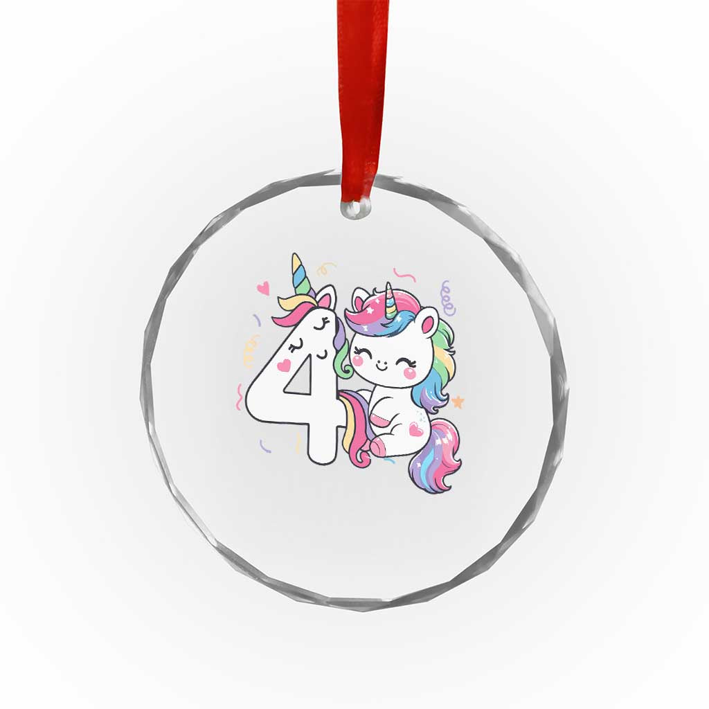 Unicorn 4th Birthday Crystal Glass Ornament 4 Years Old Birthday Outfit TS10 Print Your Wear