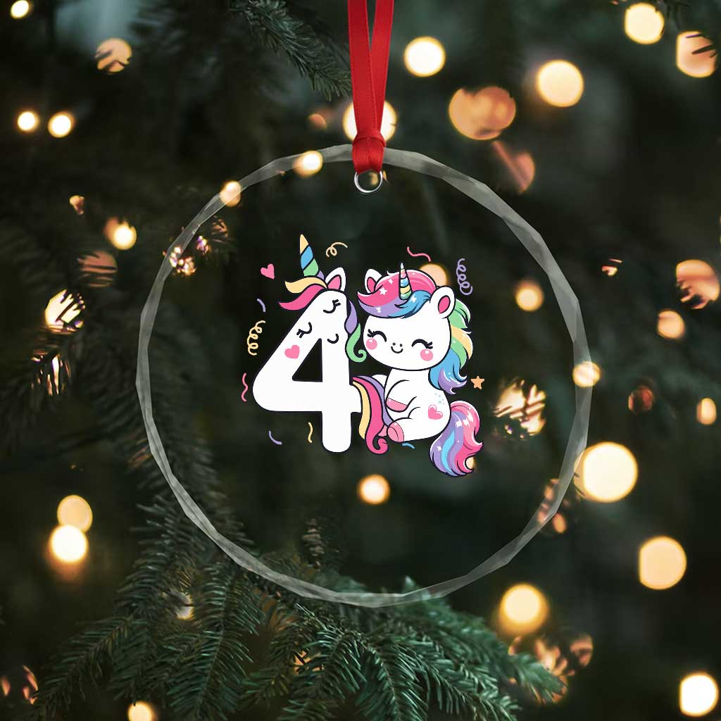 Unicorn 4th Birthday Crystal Glass Ornament 4 Years Old Birthday Outfit TS10 Print Your Wear