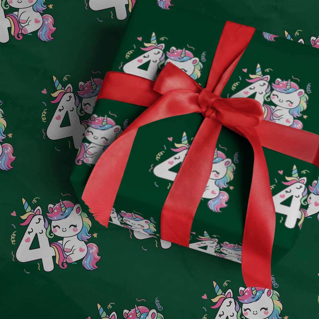 Unicorn 4th Birthday Wrapping Paper Roll 4 Years Old Birthday Outfit TS10 Green Print Your Wear