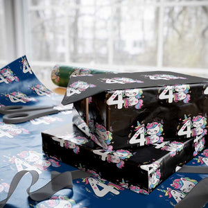 Unicorn 4th Birthday Wrapping Paper Roll 4 Years Old Birthday Outfit TS10 Black Print Your Wear