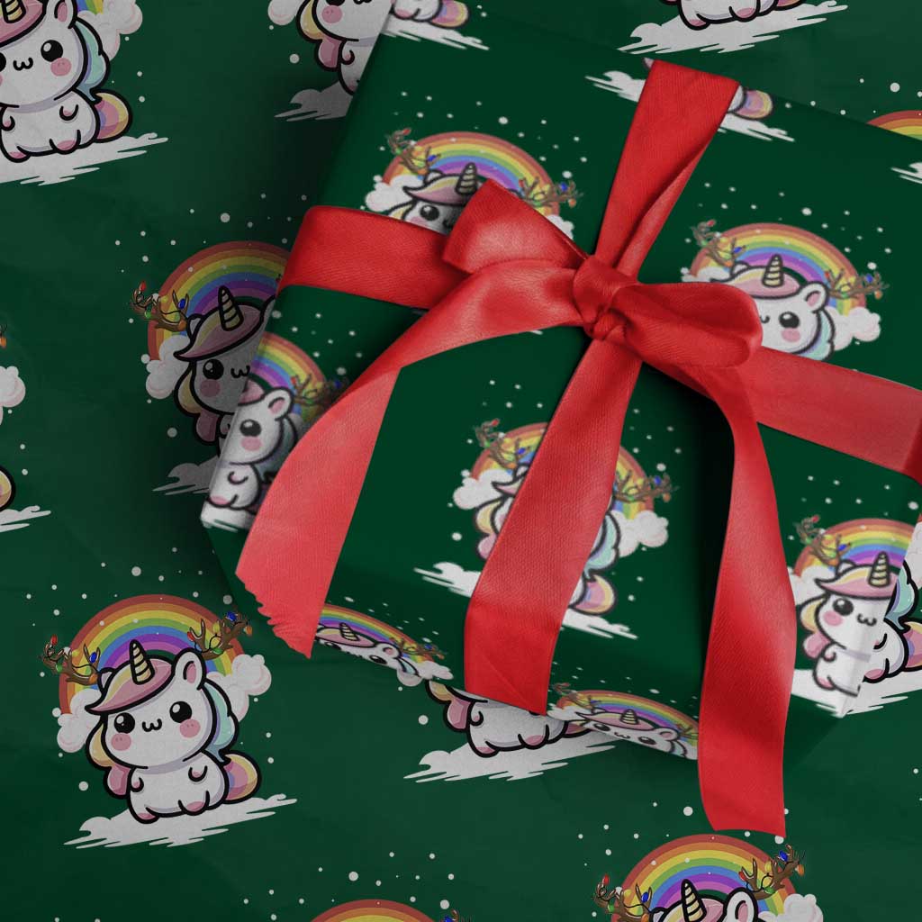 Unicorn Christmas Wrapping Paper Roll Cute Xmas Girls Rainbow TS10 Green Print Your Wear