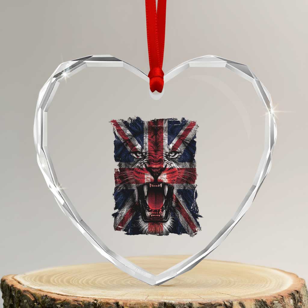 Union Jack Flag Lion Face UK British Great Britain Heart Crystal Glass Ornament
